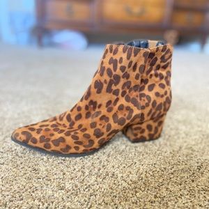 Suede Leopard Print Ankle Boots, size 10